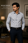 Gray and Blue Diamond Print Slim Fit Full Sleeve Pure Cotton Shirt