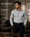 Gray Diamond Print Slim Fit Full Sleeve Pure Cotton Shirt