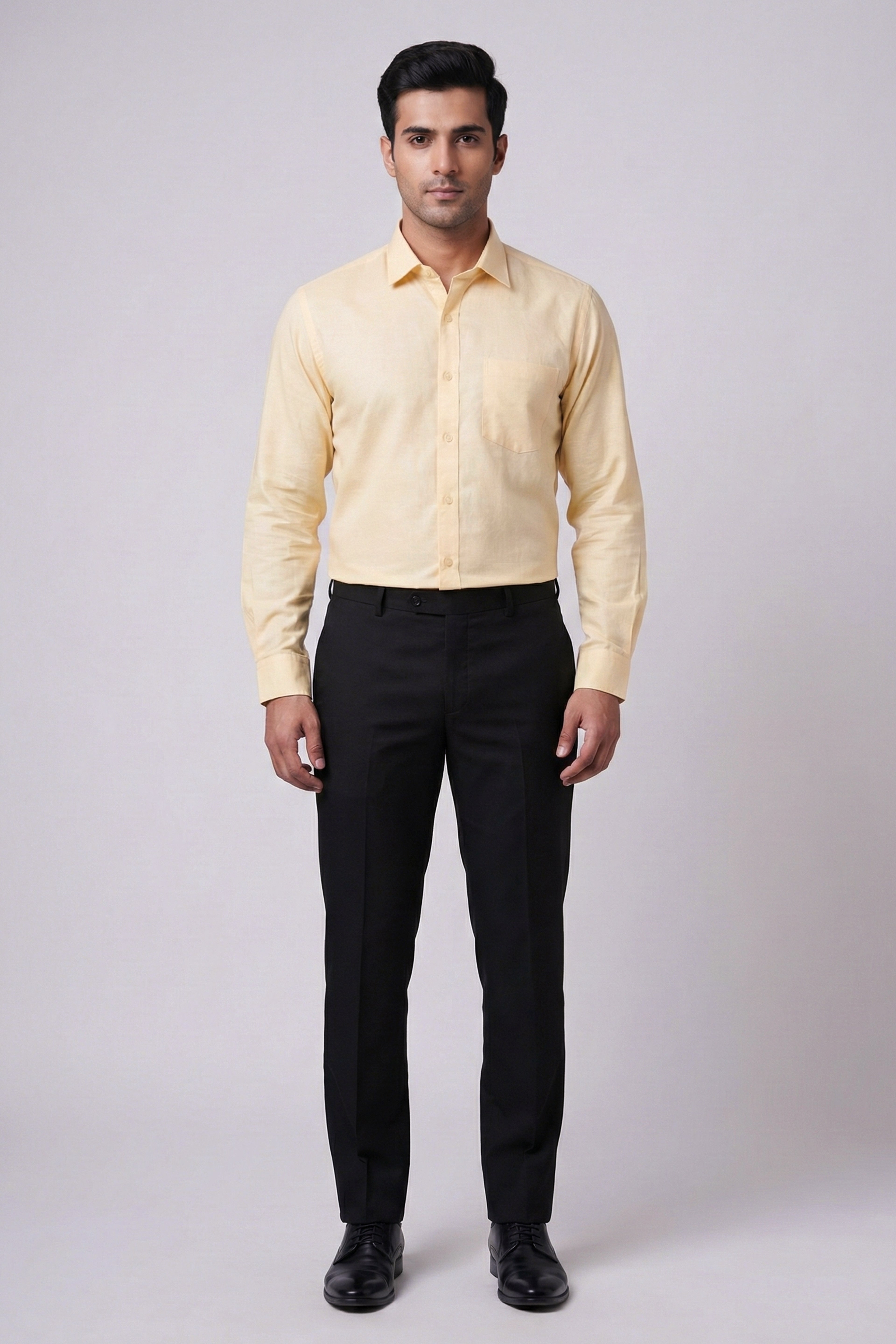 Men’s Solid Pastel Light Yellow (Lemon)  Cotton Shirt – Slim Fit (Cotton Slub) Full Sleeve