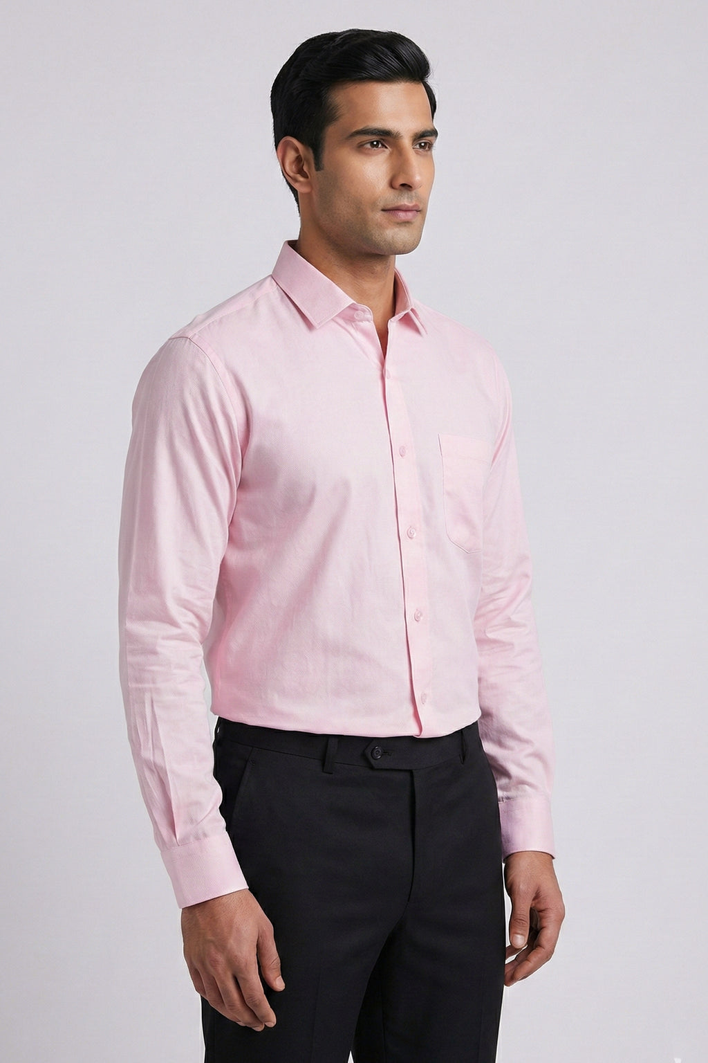 Men’s Linen Look Slim Fit Shirt | Casual & Office Wear – Pink (Cotton Slub) Full Sleeve
