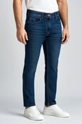 Men’s Dark Blue Stretch Jeans – Slim Straight Fit Denim (Mid Town)