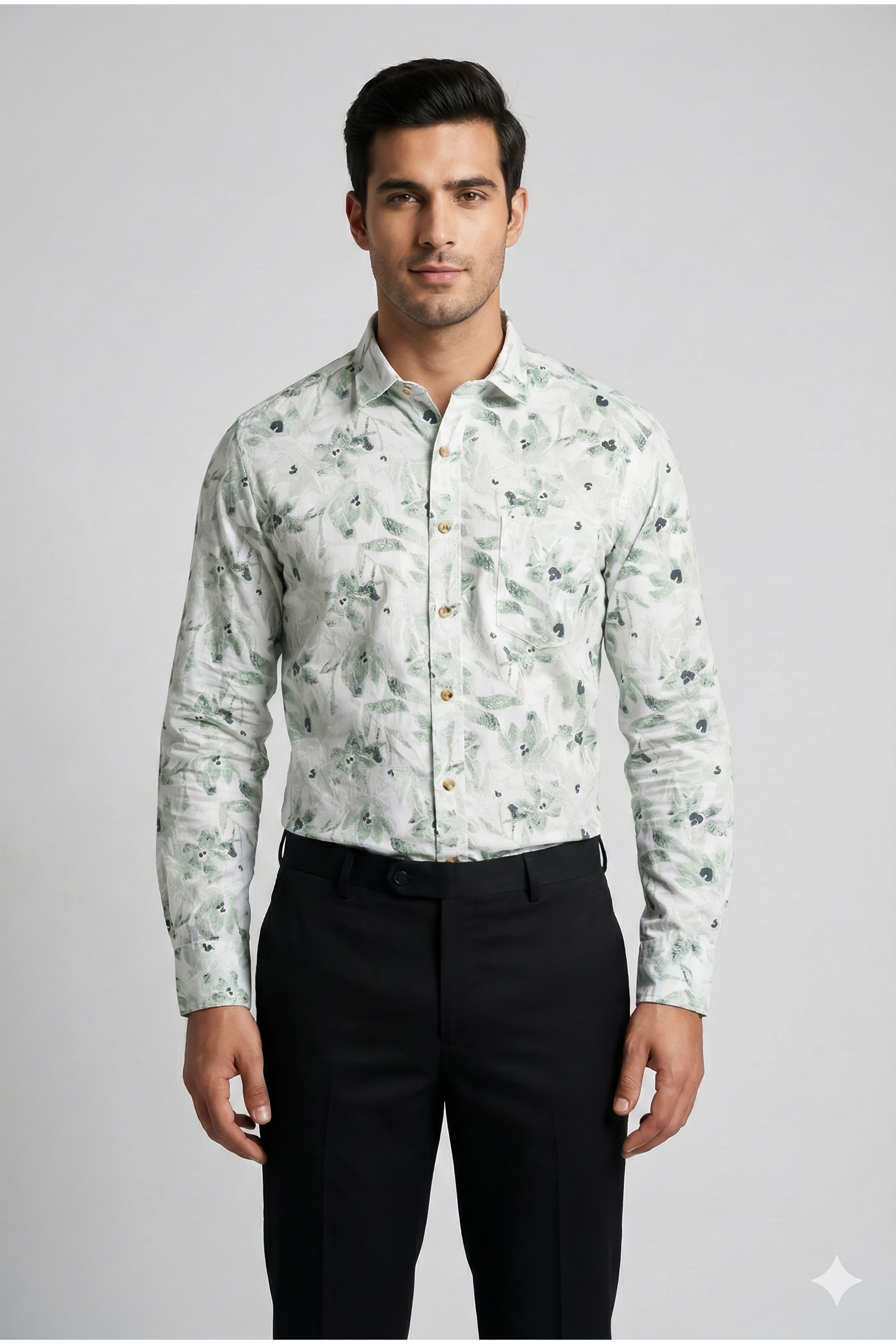 Men’s Printed Slim Fit Shirt | Casual & Office Wear – Green D3 (Full Sleeve)