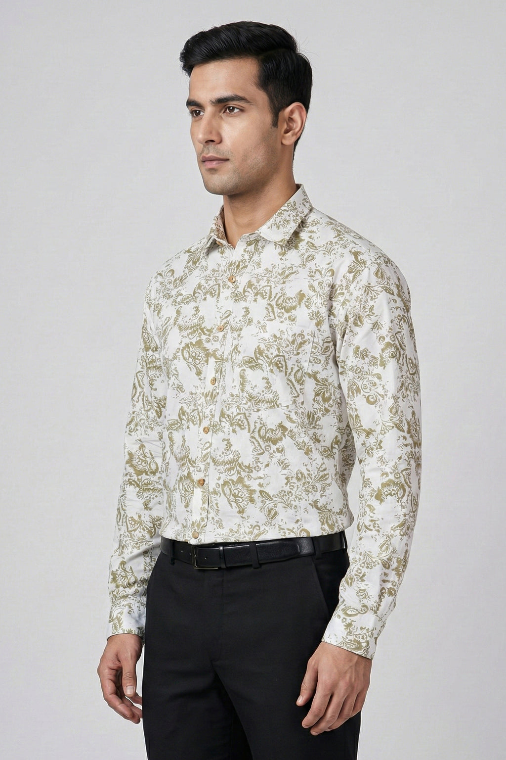 Men’s Floral Flex Printed Cotton Shirt | Full Sleeve Slim Fit (D5)
