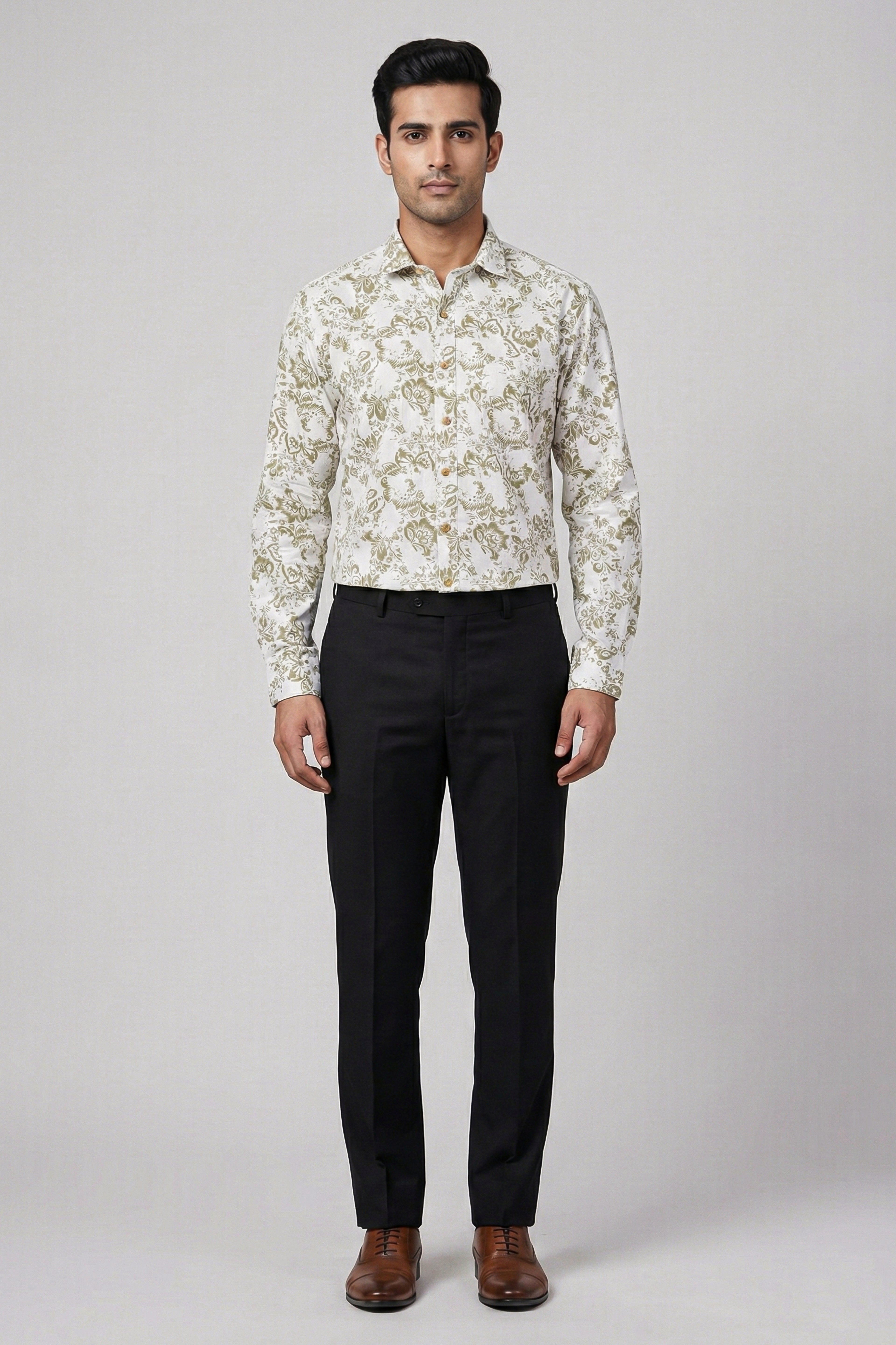 Men’s Floral Flex Printed Cotton Shirt | Full Sleeve Slim Fit (D5)