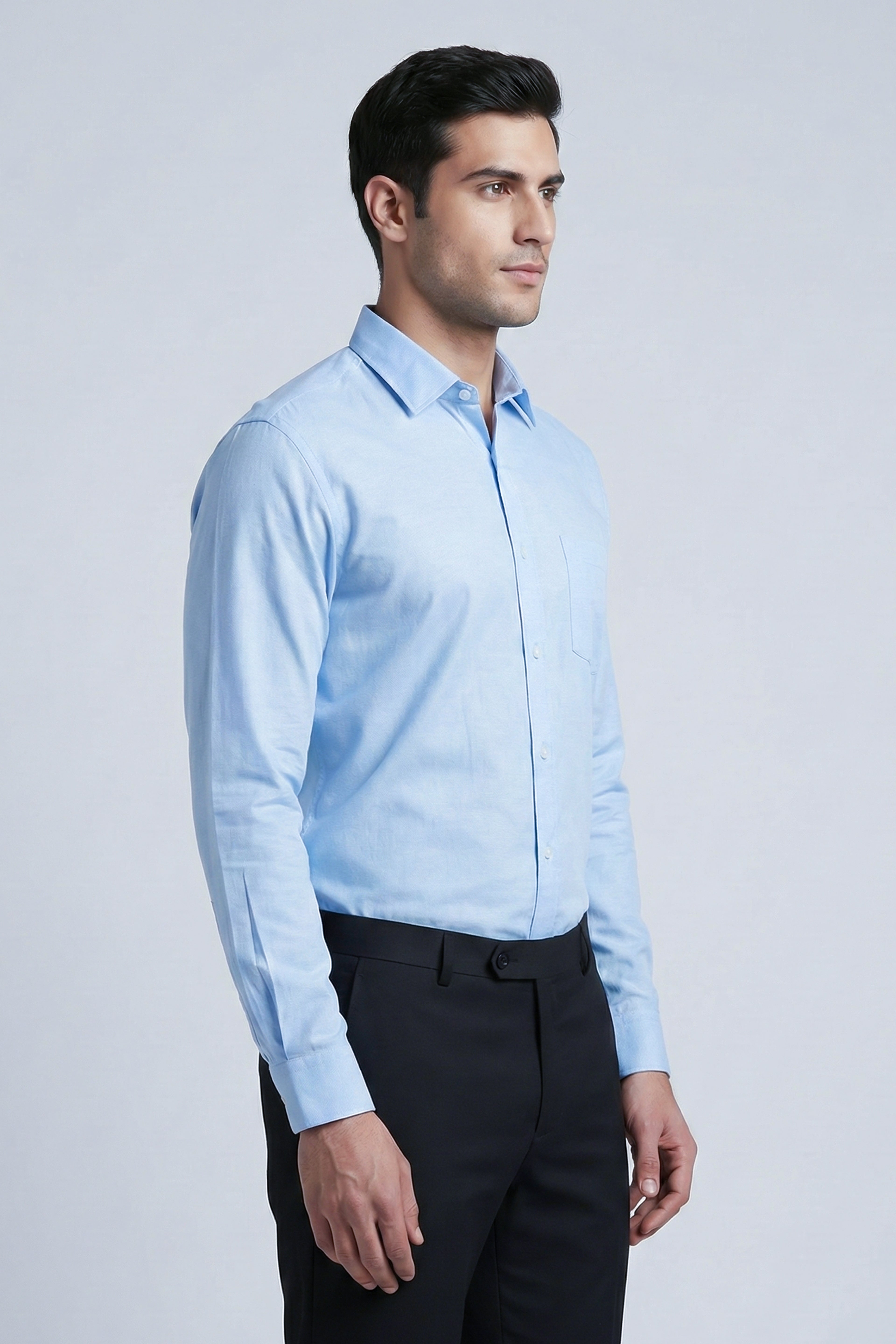 Men’s Solid Light Blue Cotton Shirt – Slim Fit Formal Wear (Cotton Slub) Full Sleeve