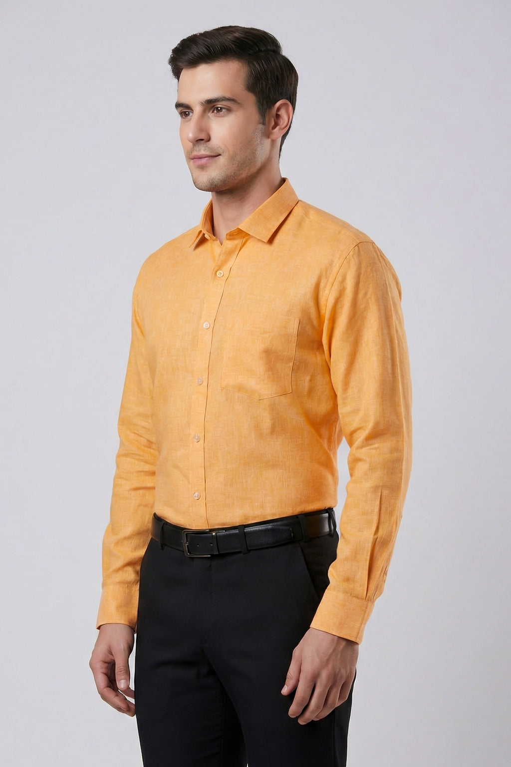 Men’s Solid Slim Fit Cotton Shirt | Office & Casual Wear – Orange (Cotton Slub) Full Sleeve
