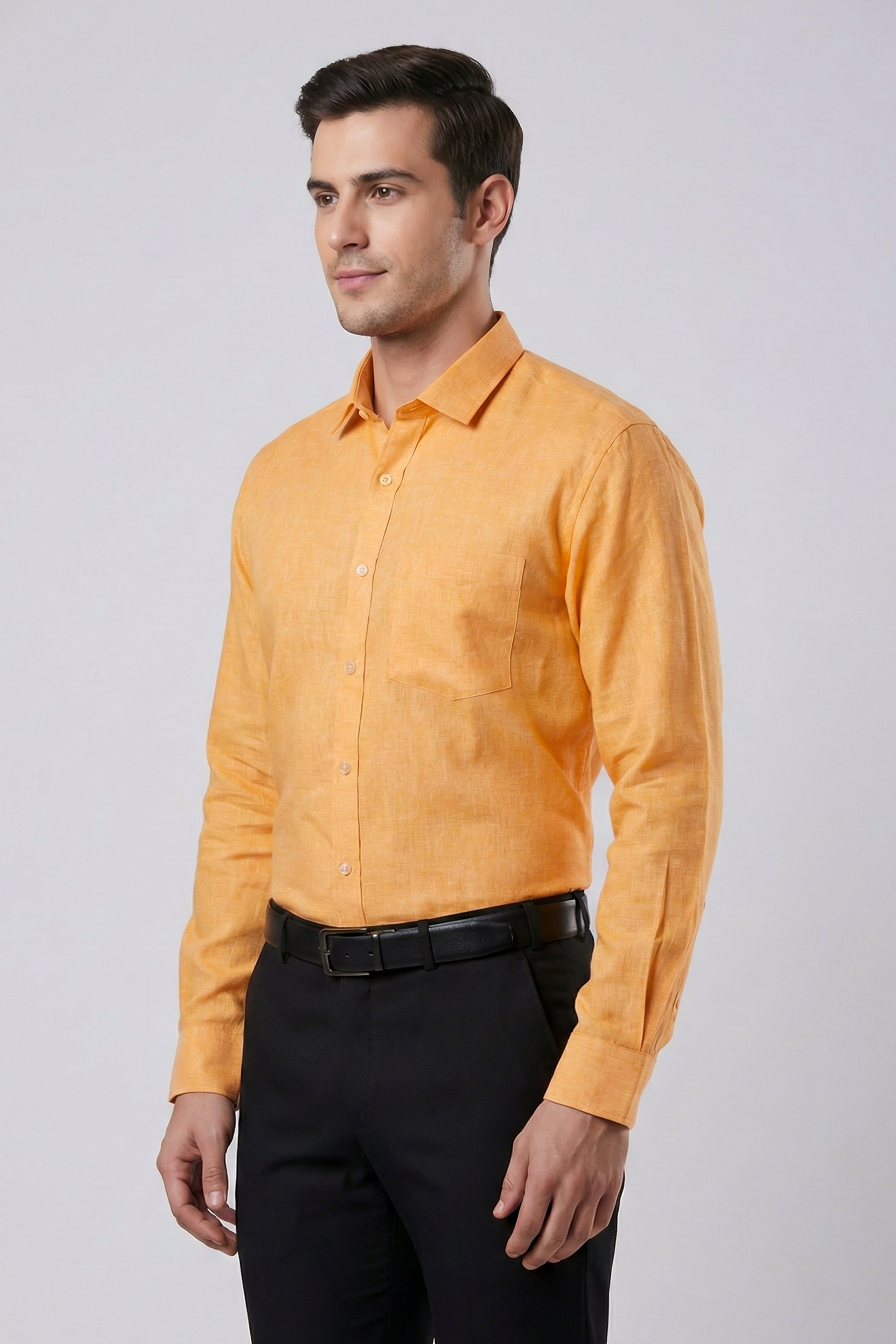 Men’s Solid Slim Fit Cotton Shirt | Office & Casual Wear – Orange (Cotton Slub) Full Sleeve