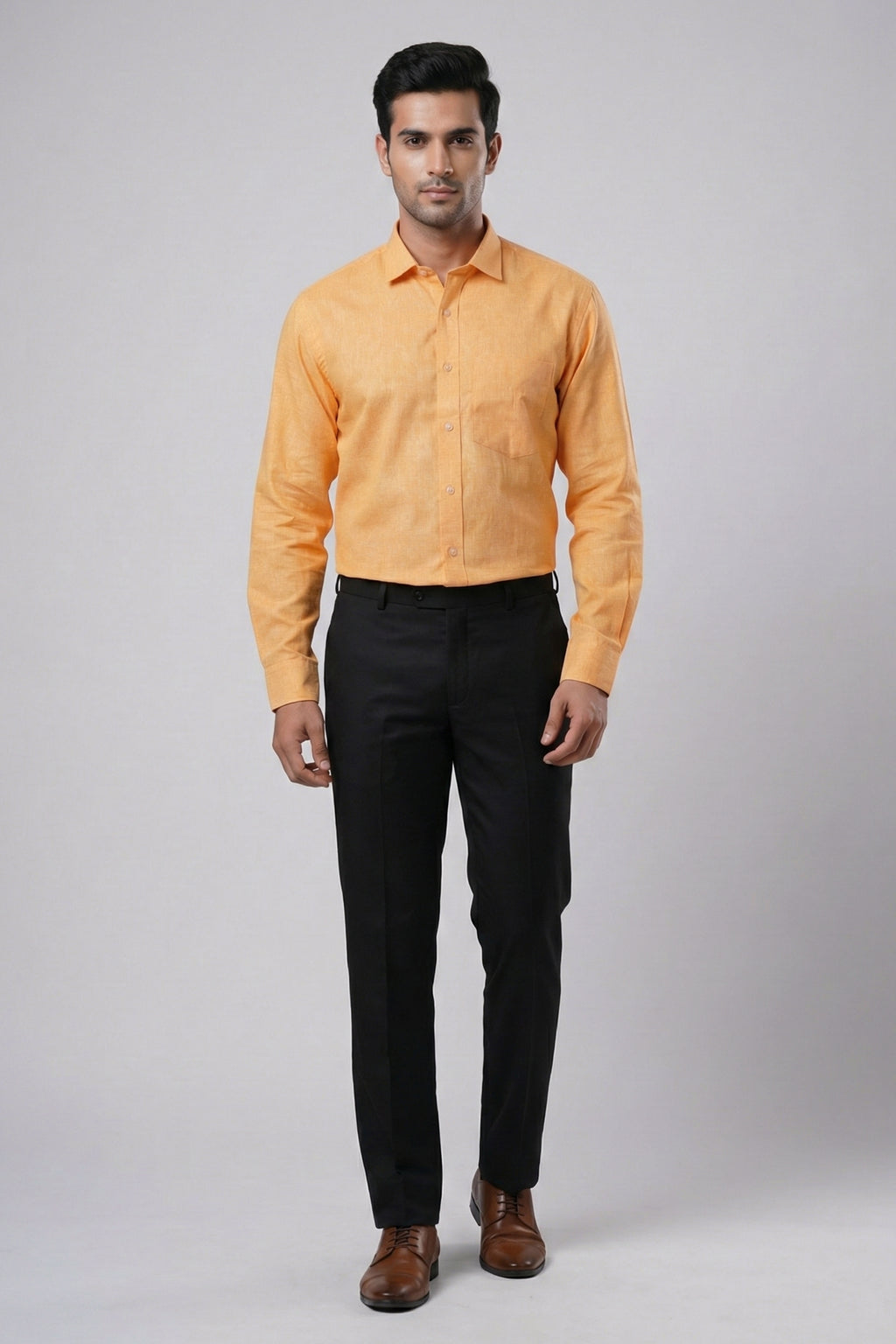Men’s Solid Slim Fit Cotton Shirt | Office & Casual Wear – Orange (Cotton Slub) Full Sleeve
