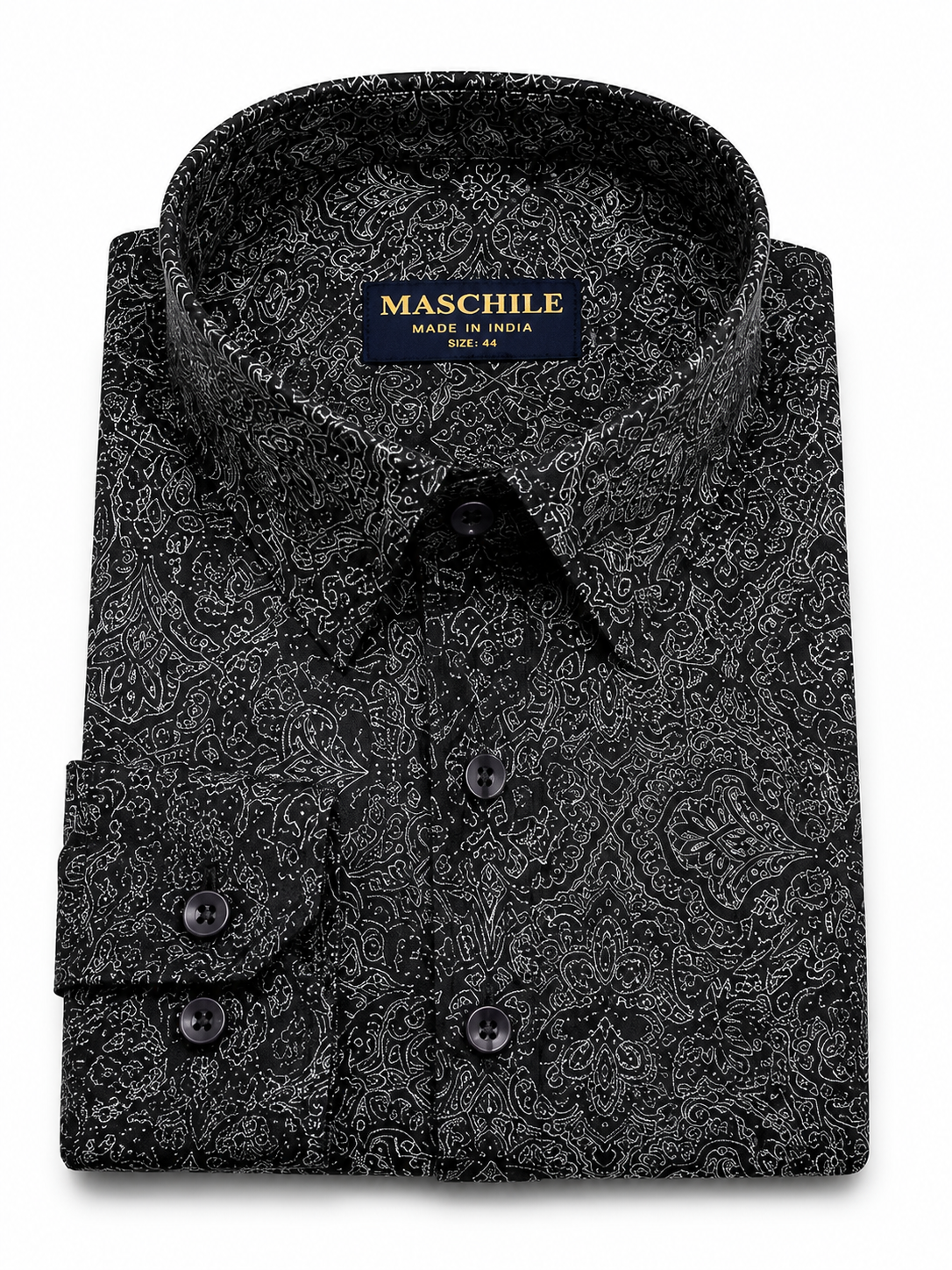 Navy Blue Paisley Print Pure Cotton Slim Fit Full Sleeve Shirt with Pocket