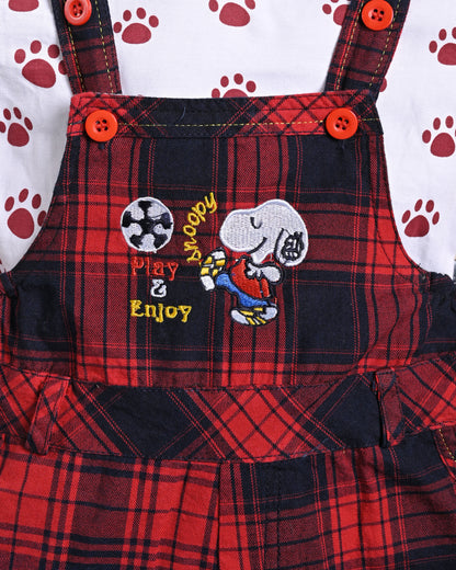 Unisex Baby Red Checked Dungaree Set with T-Shirt | ShopYouLike