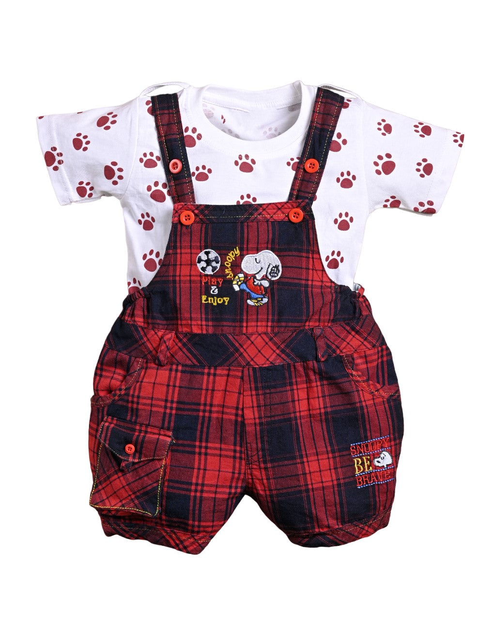 Unisex Baby Red Checked Dungaree Set with T-Shirt | ShopYouLike