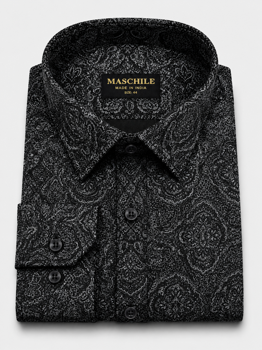 Black Paisley Print Pure Cotton Slim Fit Full Sleeve Shirt