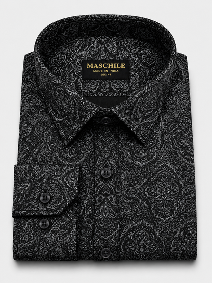 Black Paisley Print Pure Cotton Slim Fit Full Sleeve Shirt