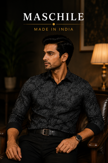 Navy Blue Paisley Print Pure Cotton Slim Fit Full Sleeve Shirt with Pocket
