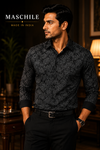 Navy Blue Paisley Print Pure Cotton Slim Fit Full Sleeve Shirt with Pocket
