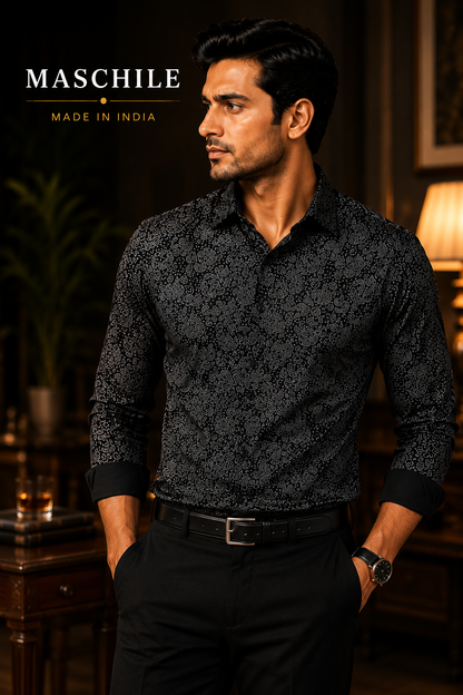 Navy Blue Paisley Print Pure Cotton Slim Fit Full Sleeve Shirt with Pocket