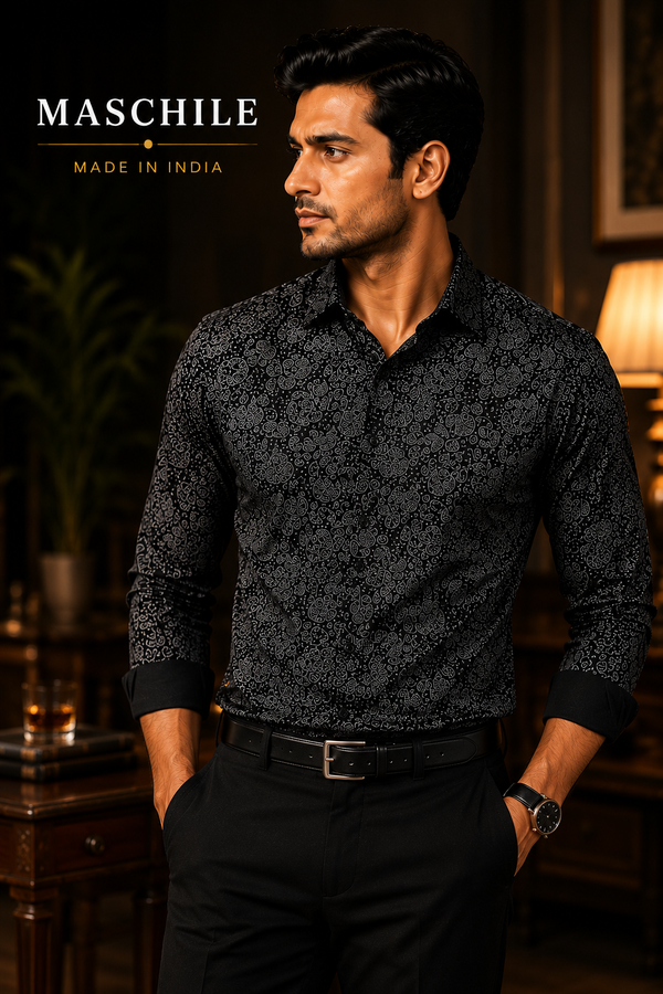 Navy Blue Paisley Print Pure Cotton Slim Fit Full Sleeve Shirt with Pocket