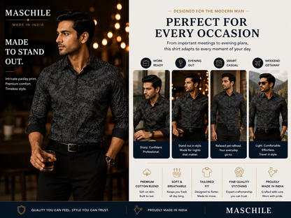Navy Blue Paisley Print Pure Cotton Slim Fit Full Sleeve Shirt with Pocket