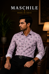 Pink Leaf Print Pure Cotton Full Sleeve Shirt