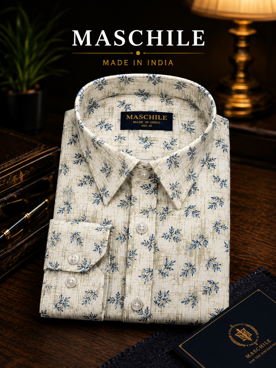 Off White Leaf Print Pure Cotton Full Sleeve Shirt