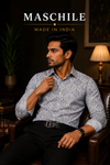 Steel Grey Ornamental Print Pure Cotton Slim Fit Full Sleeve Shirt