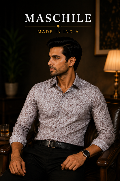 Geometric Floral Print Pure Cotton Slim Fit Shirt