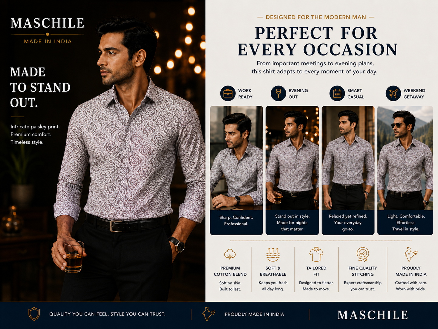 Geometric Floral Print Pure Cotton Slim Fit Shirt