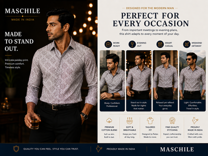 Geometric Floral Print Pure Cotton Slim Fit Shirt