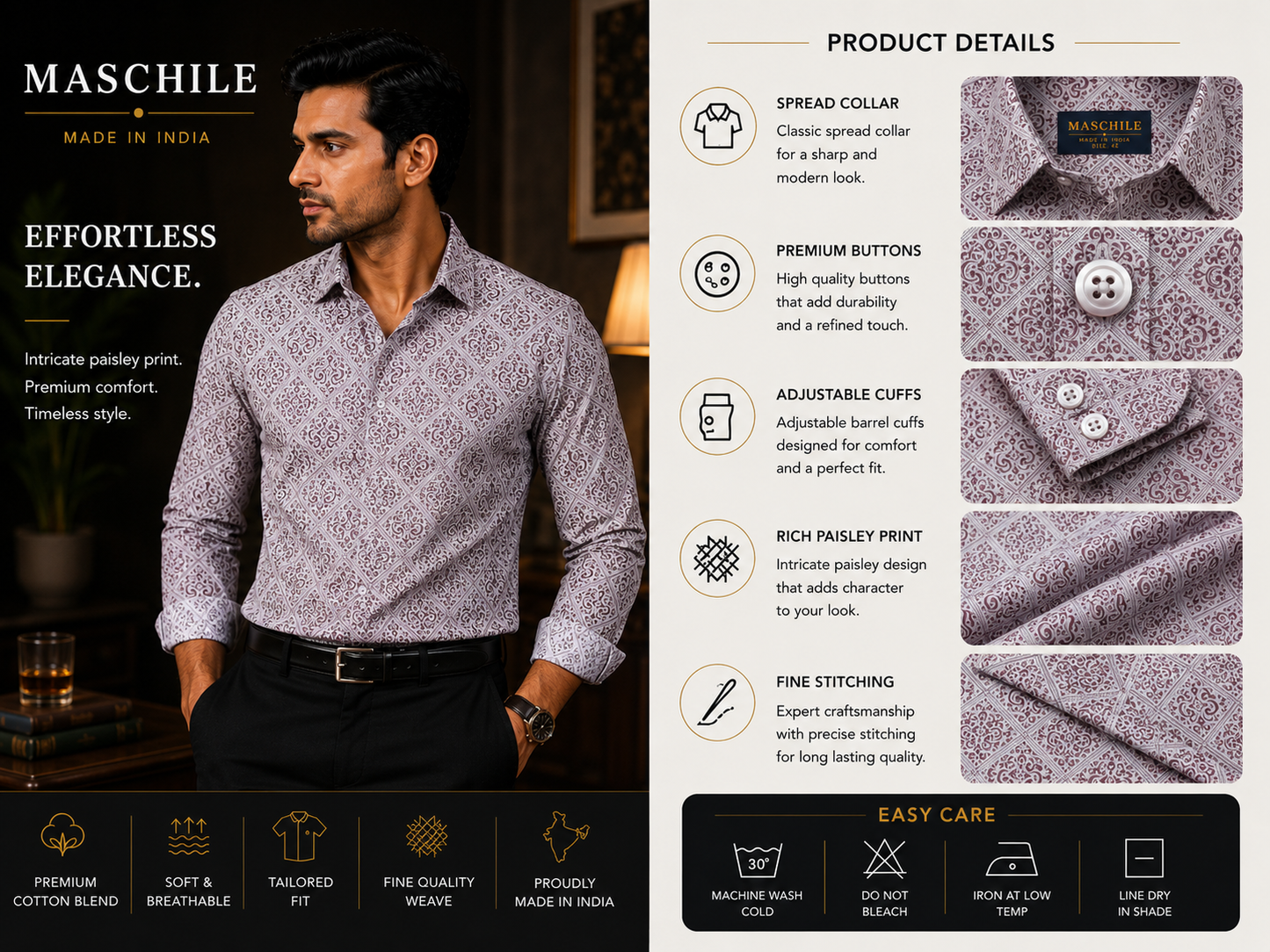 Geometric Floral Print Pure Cotton Slim Fit Shirt
