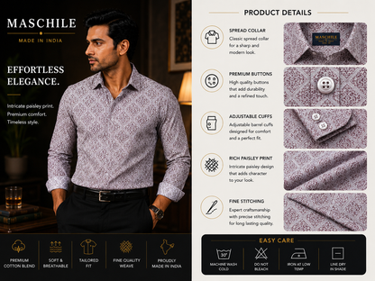 Geometric Floral Print Pure Cotton Slim Fit Shirt