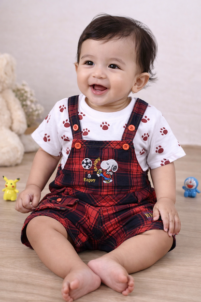 Unisex Baby Red Checked Dungaree Set with T-Shirt | ShopYouLike