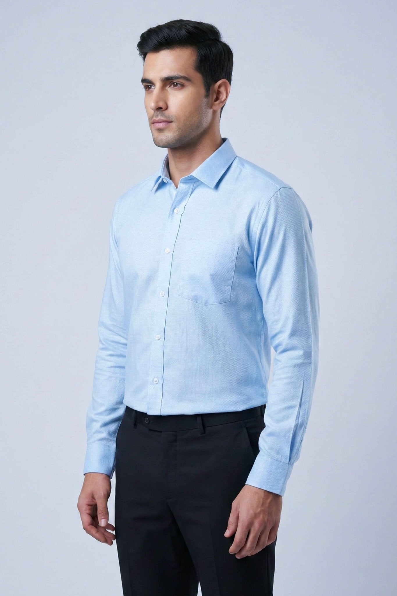 Everyday Sky Blue Cotton Slub Shirt - ShopYouLike