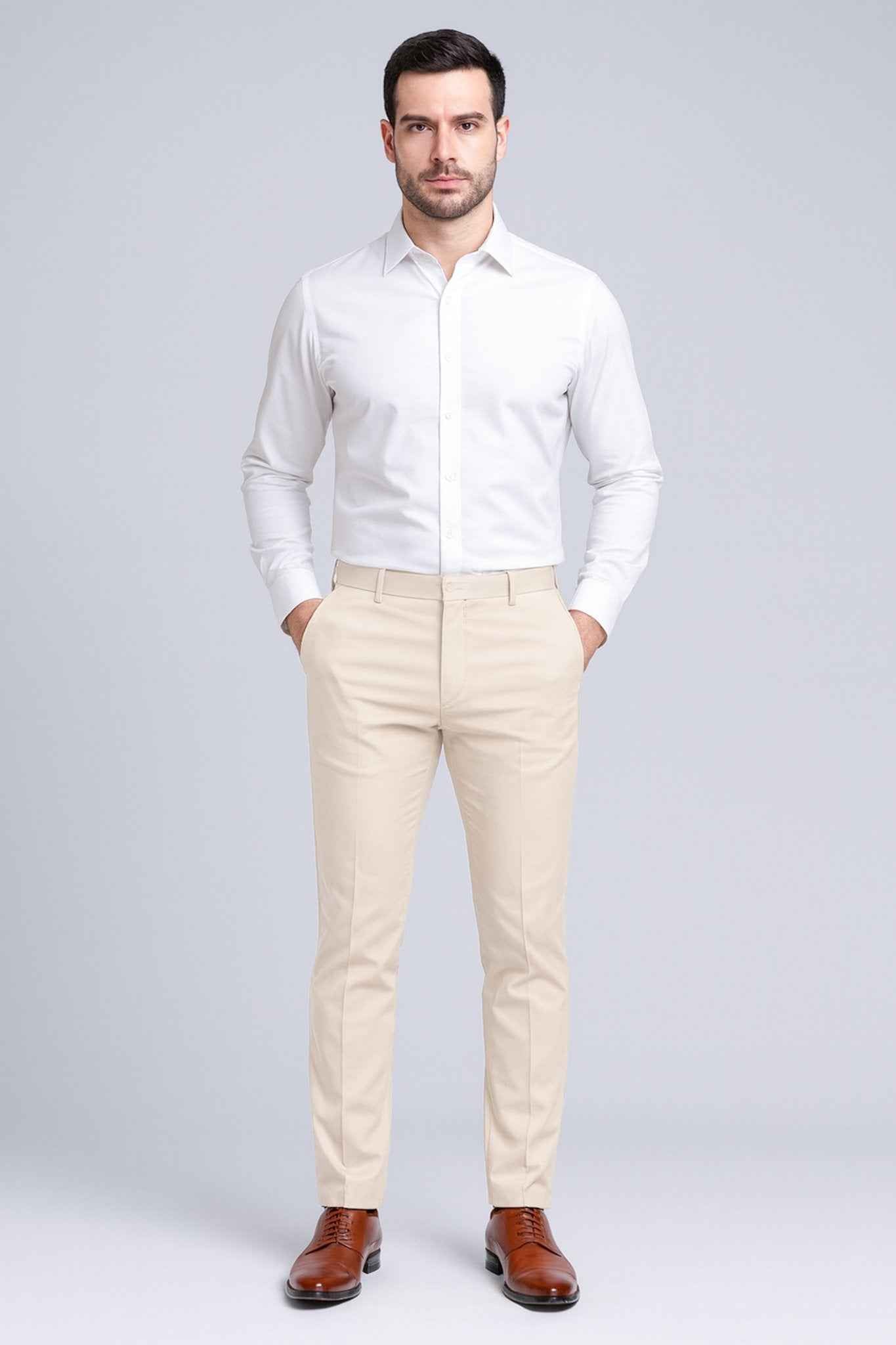 SHOW UP Slim-Fit Formal Trouser – Cream
