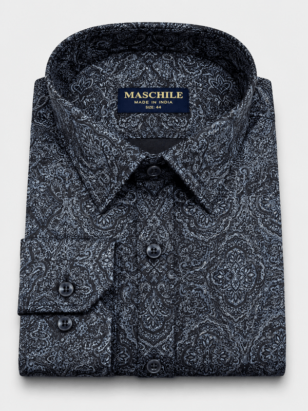 Maschile Men's Pure Cotton Black Paisley Print Slim Fit Full Sleeve Shirt - ShopYouLike