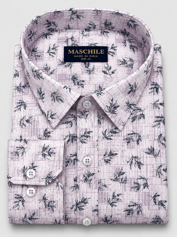 Men's Premium Pure Cotton Pink Leaf Print Full Sleeve Shirt - ShopYouLike