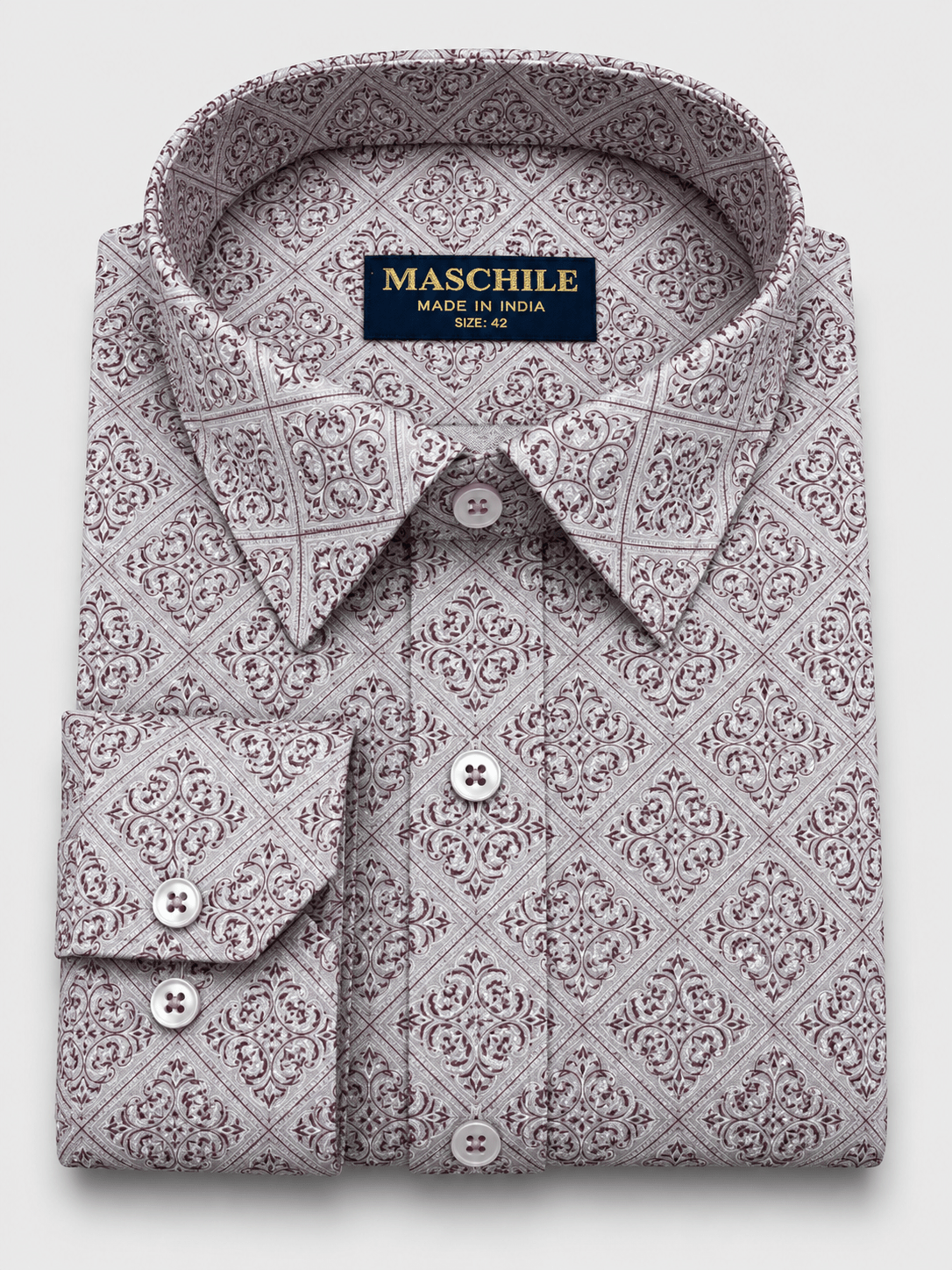 Men's Pure Cotton Geometric Floral Print Slim Fit Shirt - ShopYouLike
