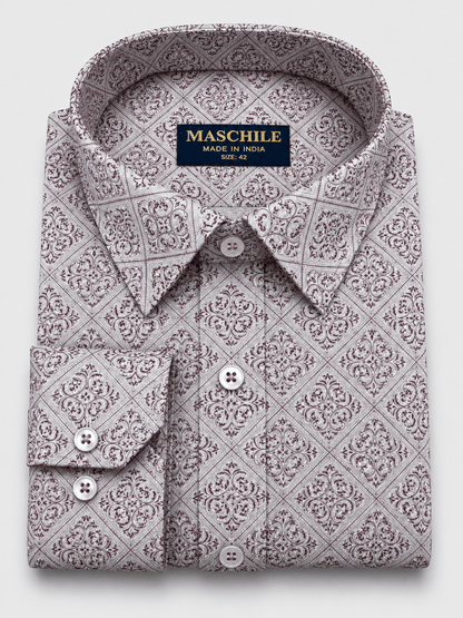 Men's Pure Cotton Geometric Floral Print Slim Fit Shirt - ShopYouLike