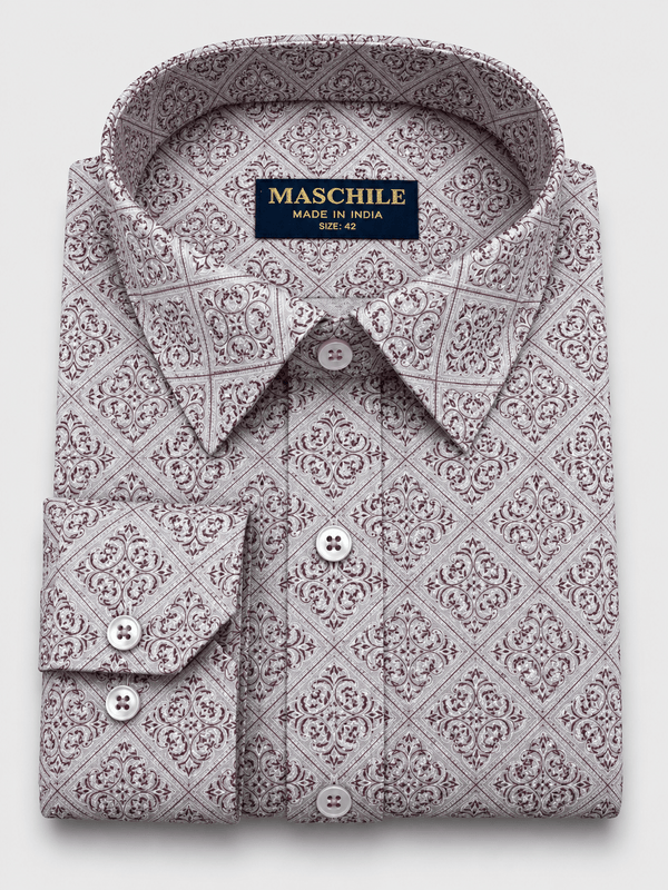 Men's Pure Cotton Geometric Floral Print Slim Fit Shirt - ShopYouLike
