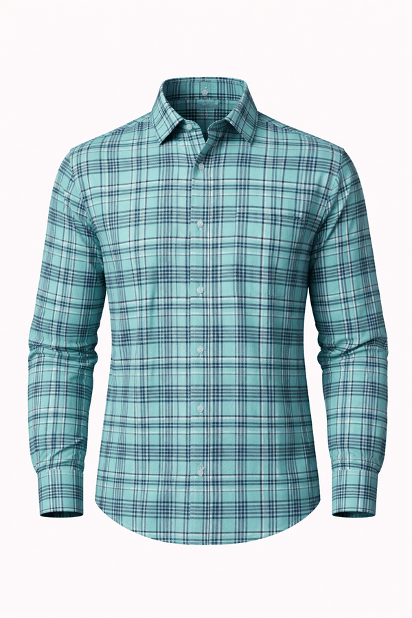 SHOW UP Aqua Checkered Shirt - ShopYouLike