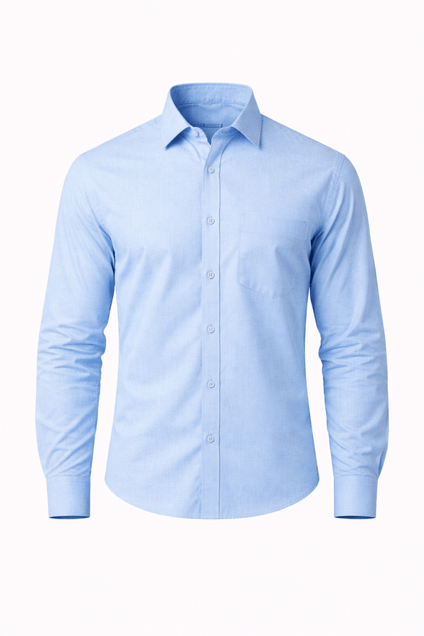 SHOW UP Sky Blue Cotton Slub Shirt - ShopYouLike