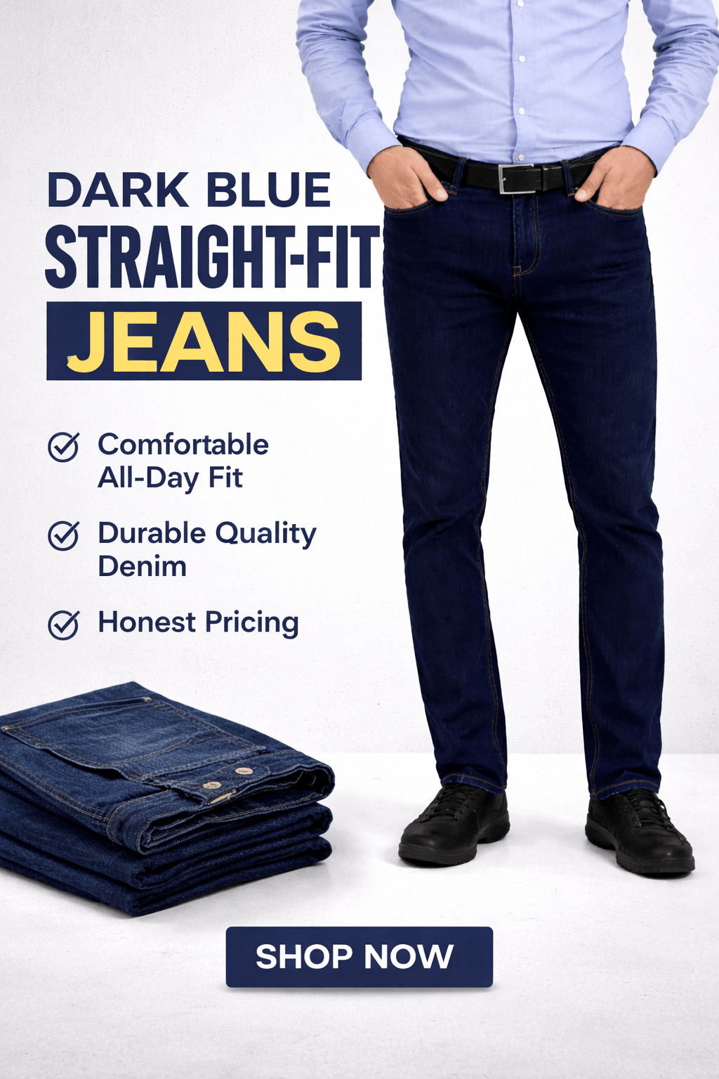 SHOW UP Straight - Fit Jeans – Dark Blue - ShopYouLike