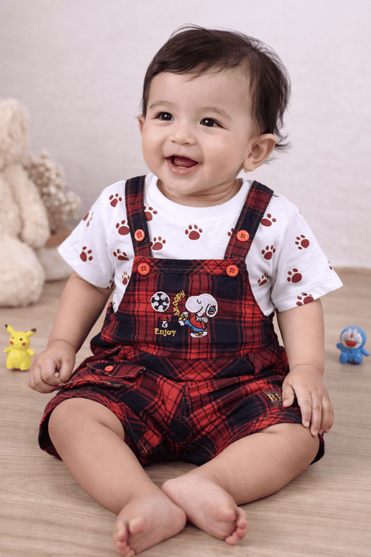 Unisex Baby Red Checked Dungaree Set with T-Shirt | ShopYouLike - ShopYouLike